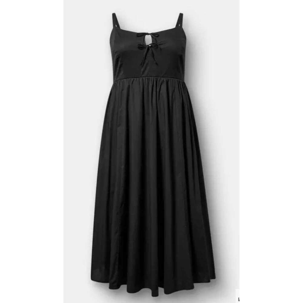 Torrid Double Tie Front Midi Dress Deep Black Size 3X 22-24 Womens Pockets